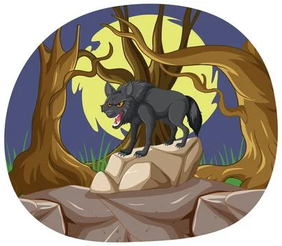Fierce Wolf in a Spooky Forest Stock Illustration