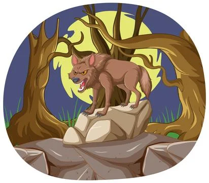 Fierce Wolf in a Spooky Forest Stock Illustration