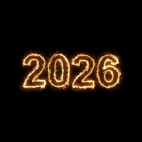 Fiery 2026 numbers glowing with intense heat and energy against a dark back.. Stock Footage 321409958