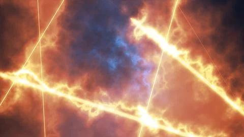 Fiery abstract clouds intersected by glowing orange energy beams Stock Illustration