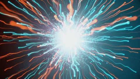The fiery and icy particles collide in space 3d illustration Illustrazione stock