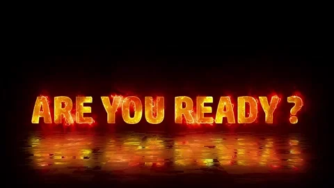 Fiery Are You Ready? text animation loop with reflection on dark background Stock Footage 337780783