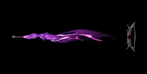 Fiery arrow flying out of a bow, game element, vector illustration on black Stock Illustration