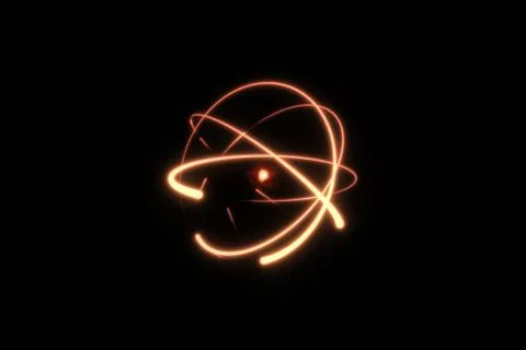 Fiery atom circle magic shiny rotation around the core on a black background  Stock Photos