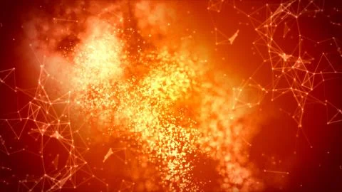 Fiery background with plexus, dots and triangles. Illustrazione stock