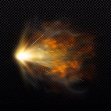 A fiery, blazing cloud effect from a gunshot, with sparks and smoke. Stock Illustration