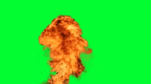 Fiery Bomb Explosion with Debris and Smoke Green Screen VFX Stock Footage 340676155