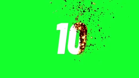 Fiery burning countdown from ten to zero with go text revealing on green screen Stock Footage 347148916