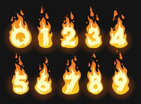 Fiery burning numbers set Stock Illustration