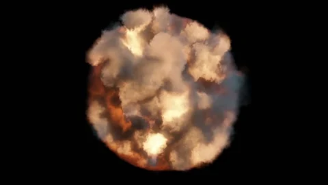 A fiery circle on a black background continuously explodes and swirls with Stock Footage 169264058