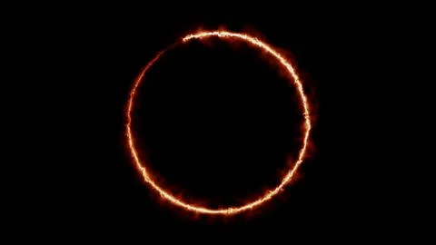Fiery circle frame glows with intense heat flames. Illustrazione stock