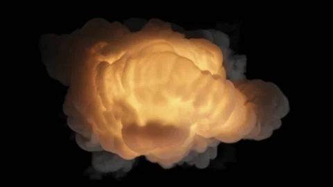 A fiery cloud surrounded by gray smoke swirls in the middle of the screen Stock Footage 171645932