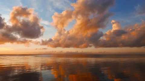 Fiery clouds over the ocean (sunrise) Stock Footage 50627547