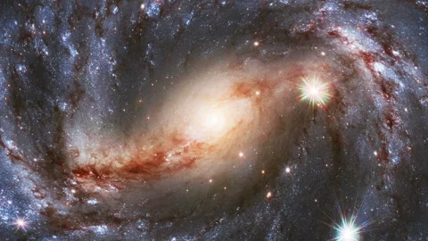 Fiery core of a galaxy with hot gas, stars and cosmic dust Stock Footage 154434743