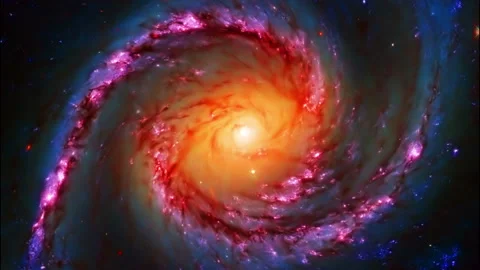 Fiery core of a galaxy with red hot gases and star trails Stock Footage 154026880