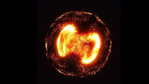 A fiery cosmic explosion with glowing orange particles forming a burning sola Stock-Illustration