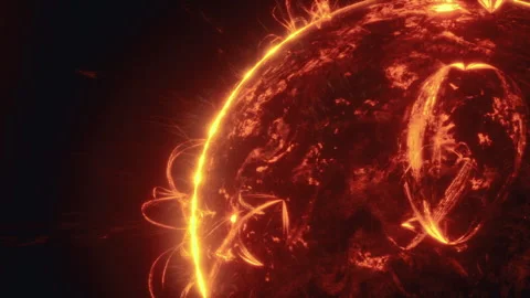 Fiery dance of solar flares illuminating the surface of the sun at dawn Stock Footage 336257339