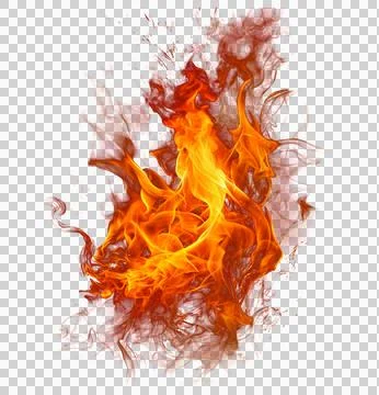 Fiery dynamic natural flame with smoke and sparks isolated on transparent b.. Stock Illustration