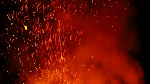 Fiery Embers and Smoke Stock Footage 89985165