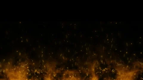 Fiery embers rising from burning base against deep black background for visual Stock Footage 345213270