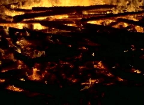 Fiery Embers: Slow Motion Burning Flames and Hot Coals  Stock Footage 163137257