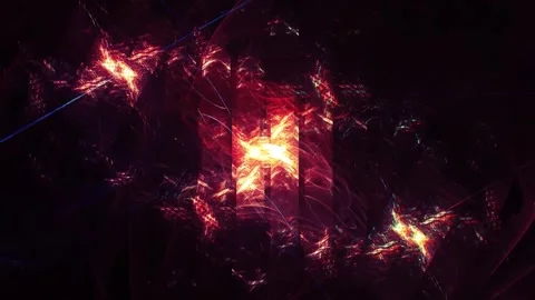 Fiery Energy Burst Surrounded by Neon Fractal Structures in Dark Space Stock Footage 346131088