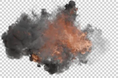 A fiery explosion bursts forth, dominated by dark gray smoke and bright ora.. Stock Photos