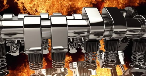 Fiery Explosion on Dashboard Tachometer Zooming to Revving V8 Engine. Stock Footage 318970648