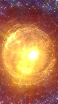 Fiery explosion with golden light particles spreading in a cosmic space. Dram Illustration