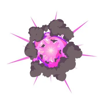 Fiery explosion with a magical pink core and dark smoke around. Stock Illustration