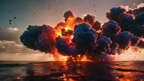 Fiery Explosion Over the Ocean 動画素材 284733797
