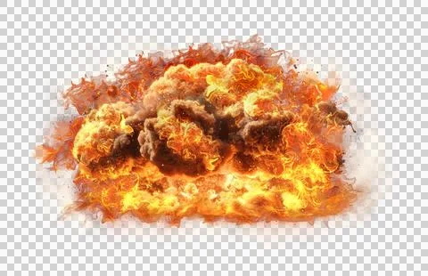 Fiery explosion with smoke isolated on transparent backgroud Stock Photos