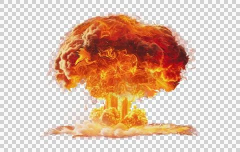 Fiery explosion with smoke isolated on transparent background Stock Photos