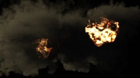 Fiery explosions and puffs of black smoke are continuously shot into the chamber Stock Footage 169784109