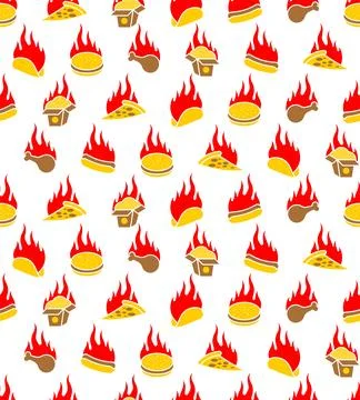 Fiery fast food Pattern seamless. Hot fast food texturel. Fiery food. Stree.. Stock Illustration