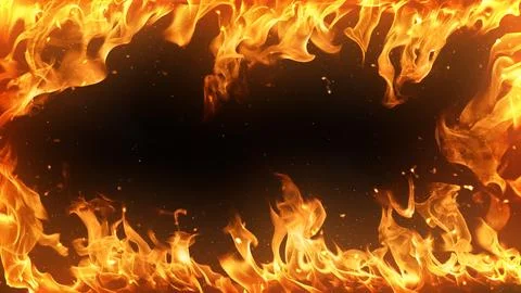 Fiery flame border with glowing sparks surrounding a dark center with copy .. Stock Illustration