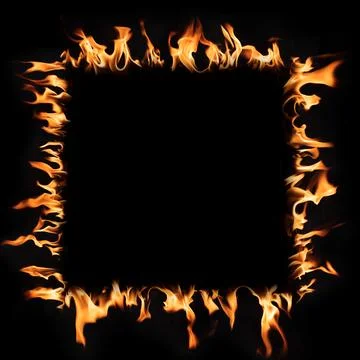 Fiery flame border with glowing sparks surrounding a dark center with copy .. Stock Illustration