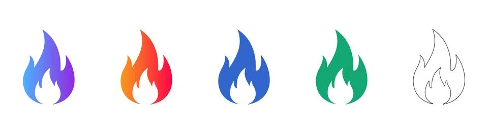 Fiery Flame Icons Collection Stock Illustration