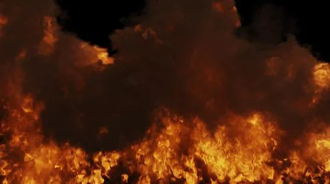 A fiery flaming explosion cloud on a black background Stock Photos