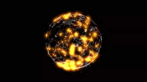 Fiery flickering spots wander across the sphere against a black background. Stock Footage 237488936