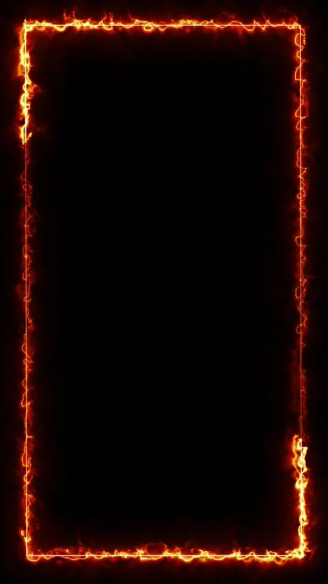 Fiery frame overlay with glowing energy effect on vertical black background Stock Footage 340459446