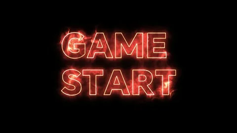 Fiery game start text animation displaying three glowing red lettering Stockbeeldmateriaal 345101917