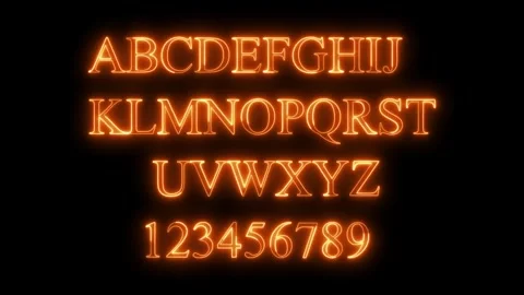 Fiery glowing alphabet letters and numbers on black background animated text eff Stock-Footage 321410124