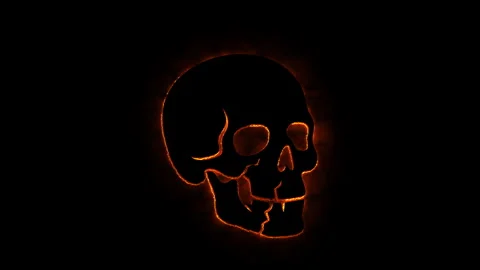 Fiery glowing human skull outline flickering isolated on black background f.. Stock Footage 339073359