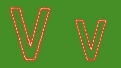 Fiery Glowing Letter V Uppercase and Lowercase Animation on Green Screen Stock Footage 314931737