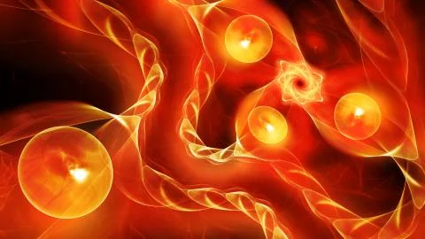 Fiery glowing quantum correlation abstract background Stock-Illustration