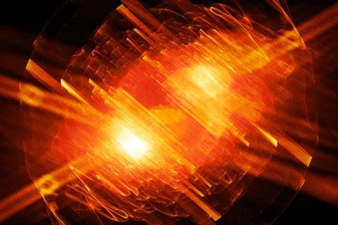 Fiery glowing quantum in excited state bursting light Illustrazione stock