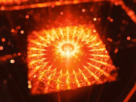 Fiery glowing quantum processor in space Illustrazione stock