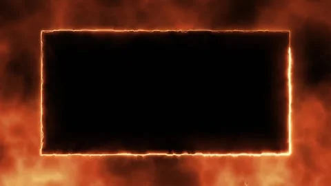 Fiery glowing rectangle frame with burning orange energy, smoke overlay effect Stock Footage 344805877