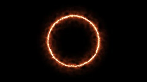 Fiery glowing ring of energy on dark background forming a burning circular po Stockbeeldmateriaal 330593668